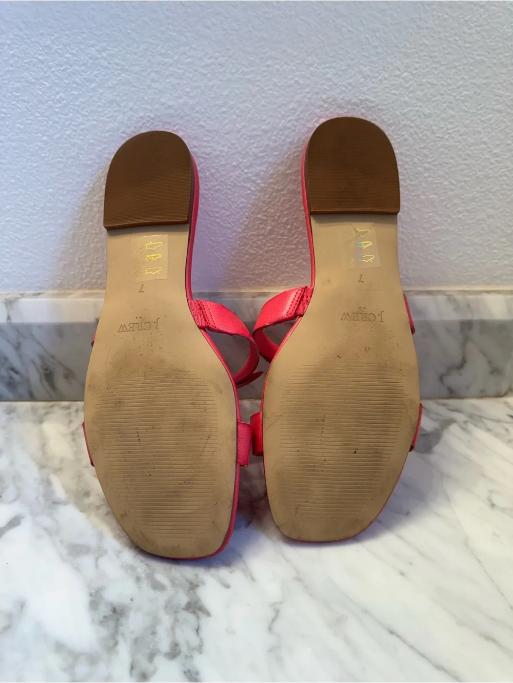 J. Crew Pink Double Knot Sandals Flats Size 7 Hot Pink Vacation Summer